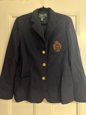 Lauren Ralph Lauren Navy Crest Patch Blazer with Gold Buttons